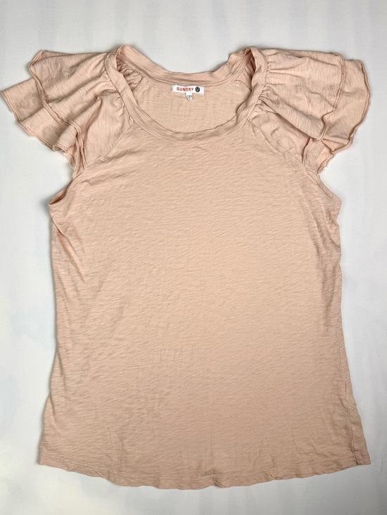 Sundry Tops - Sundry Blush Pink Ruffle Sleeve Slub 100% Pima Cotton Tee Top Relaxed Fit Size 2